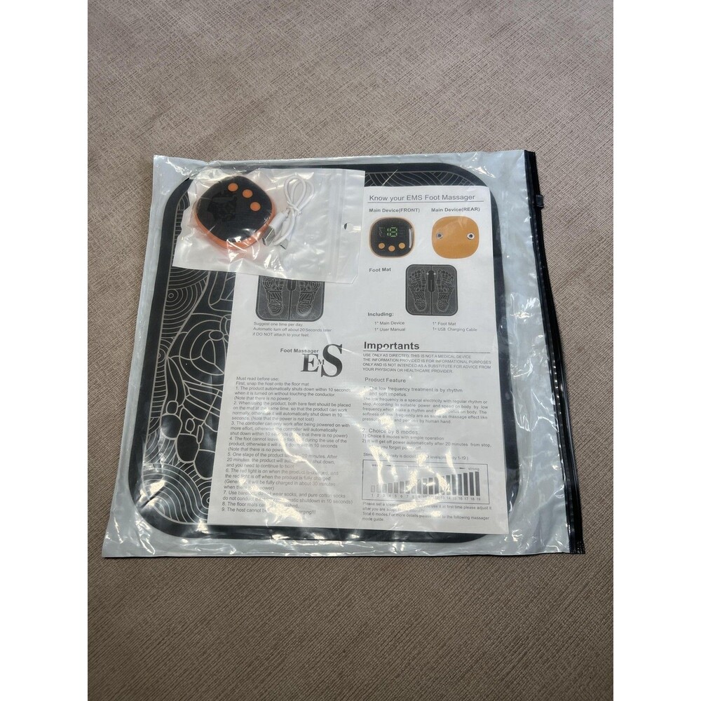 EMS Foot Massager Mat Electric Muscle Stimulator 8 Modes 19 Levels USB Charging